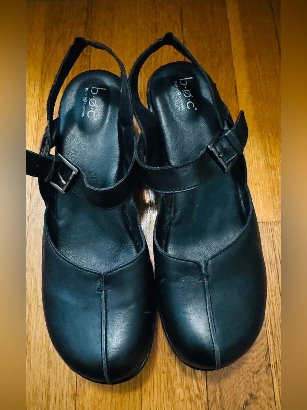 b.o.c Black Leather Mary Jane Clogs